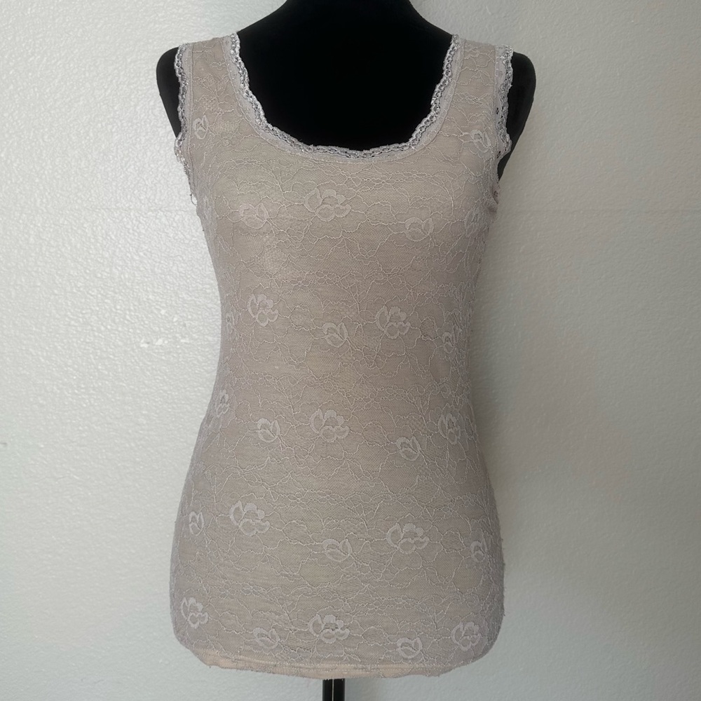 Vila Cream Floral Lace Tank Top XS Feminine Layering
